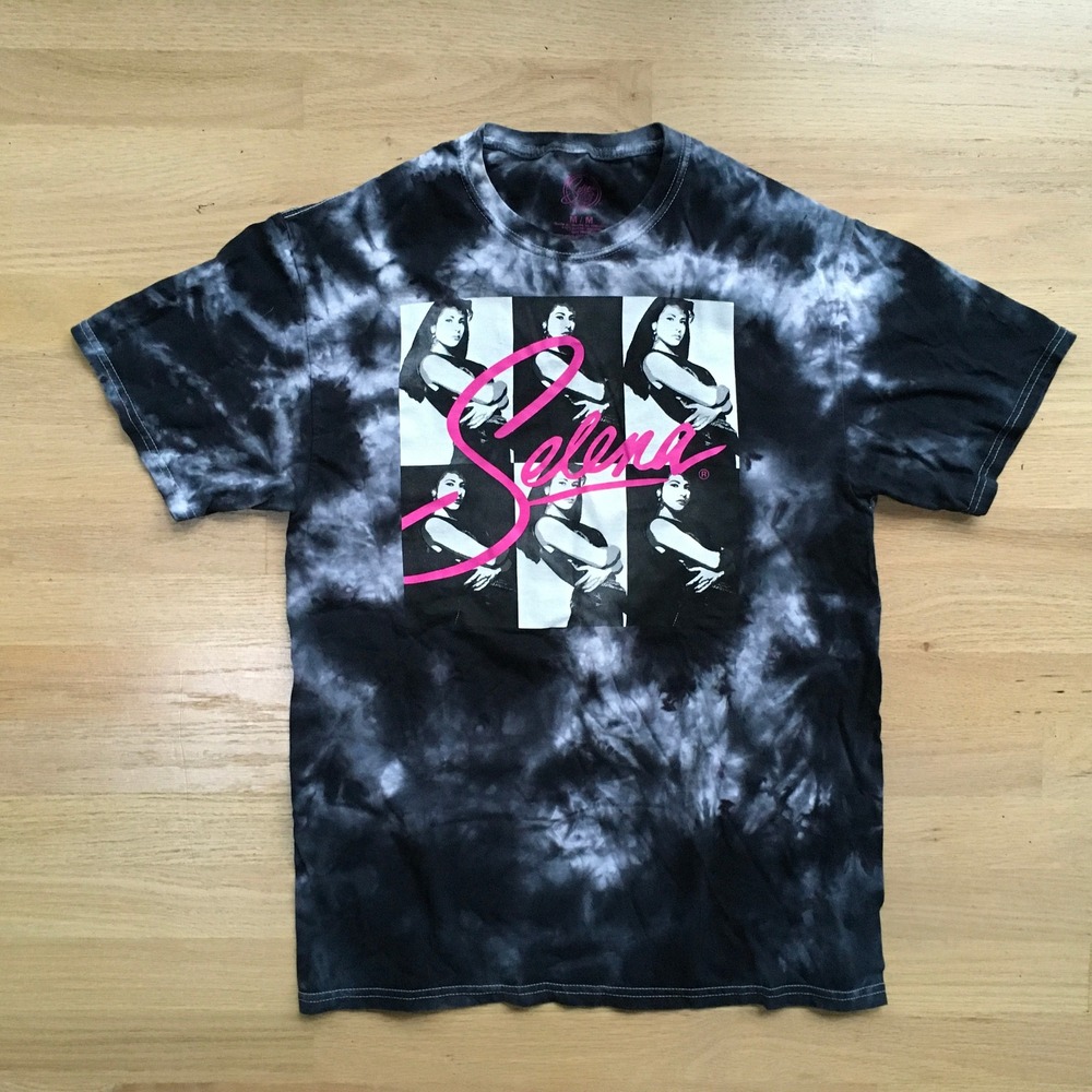 Selena Quintanilla Tie Dye Graphic T-Shirt Black White Pink Portrait Size Medium
